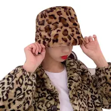 Женская зимняя Толстая теплая Панама, плюшевая леопардовая шляпа с широкими полями, Панама, шапка для рыбака