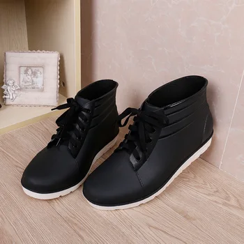 

Lace Men Short Cylinder Rain Boots Oak Glue Shoes Outdoor Rain Boots Fishing Shoes Waterproof Non-slip Rubber Shoes Work Shoes