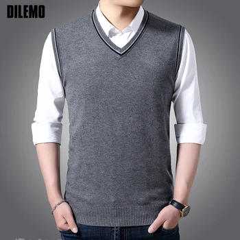 

Fashion Brand Sweater For Mens Pullovers Jumpers Knit Vest Sleeveless Autumn V Neck Slim Fit Korean Style Casual Clothing Men