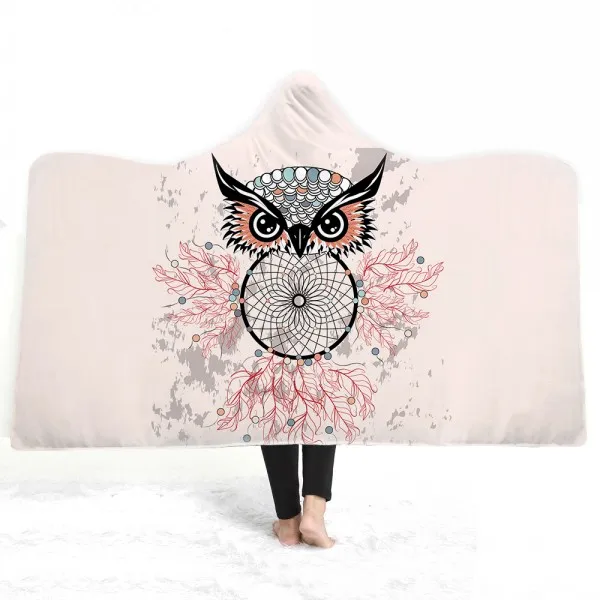 Watercolored Parrot Dreamcatcher Feather Print Microfiber Warm Thick Blanket for Teens Wearable Hooded Throw Blanket 150x200cm - Цвет: Color-7