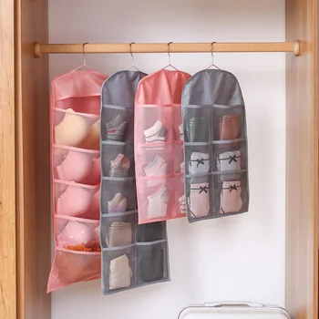 

1Pc Fashion Double-sided Underwear Storage Hanging Bag Clear Wardrobe Finishing Bra Sock Organizer With Hanger