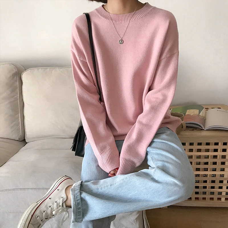 Basic Knit O-Neck Jumpers Women Sweater Casual Loose Winter Long Sleeve Sweater Women Pullovers Streetwear 2 orders