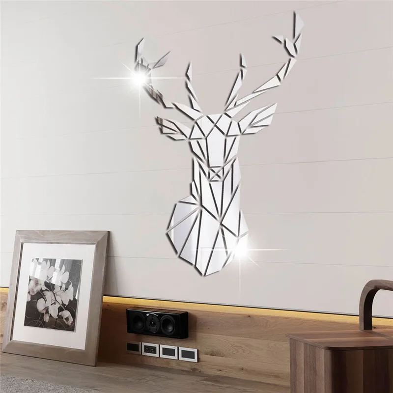 DIY Олень 3D Зеркало стикеры настенные акриловые стикеры декоративное искусство Настенный декор для детской комнаты Гостиная зеркало для домашнего интерьера стикер