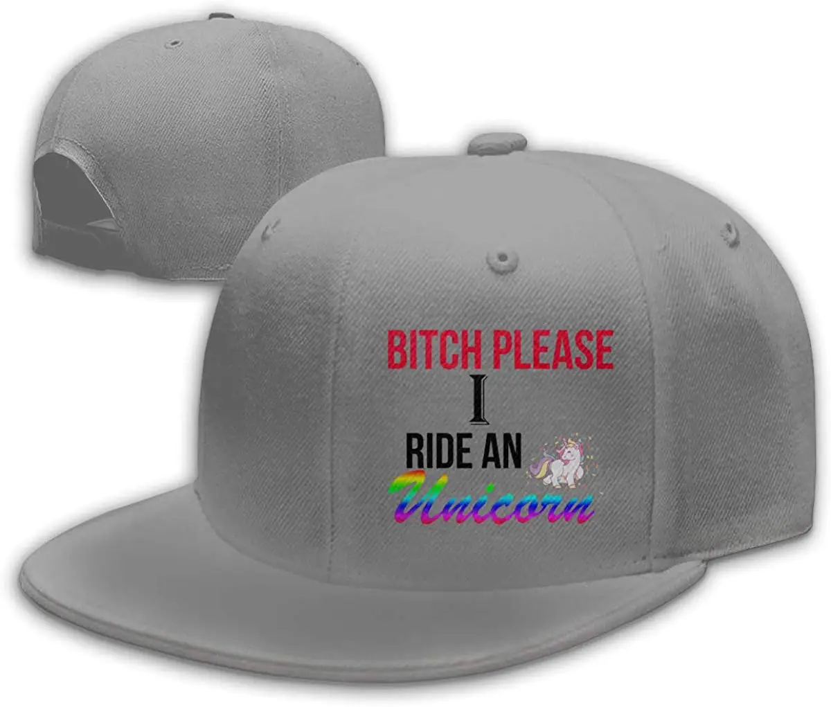 Bitch Please I Ride A Unicorn Unisex Snapback Flat Bill Baseball Cap Adjustable Gray