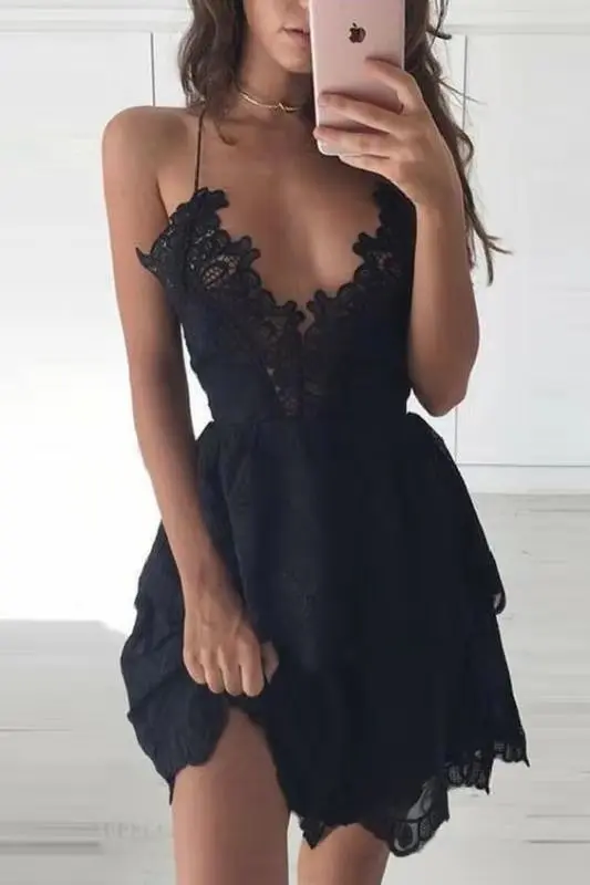 Designer cheap sexy black lace chiffon Mini length Formal Homecoming Dresses Prom Dresses Evening Gowns new
