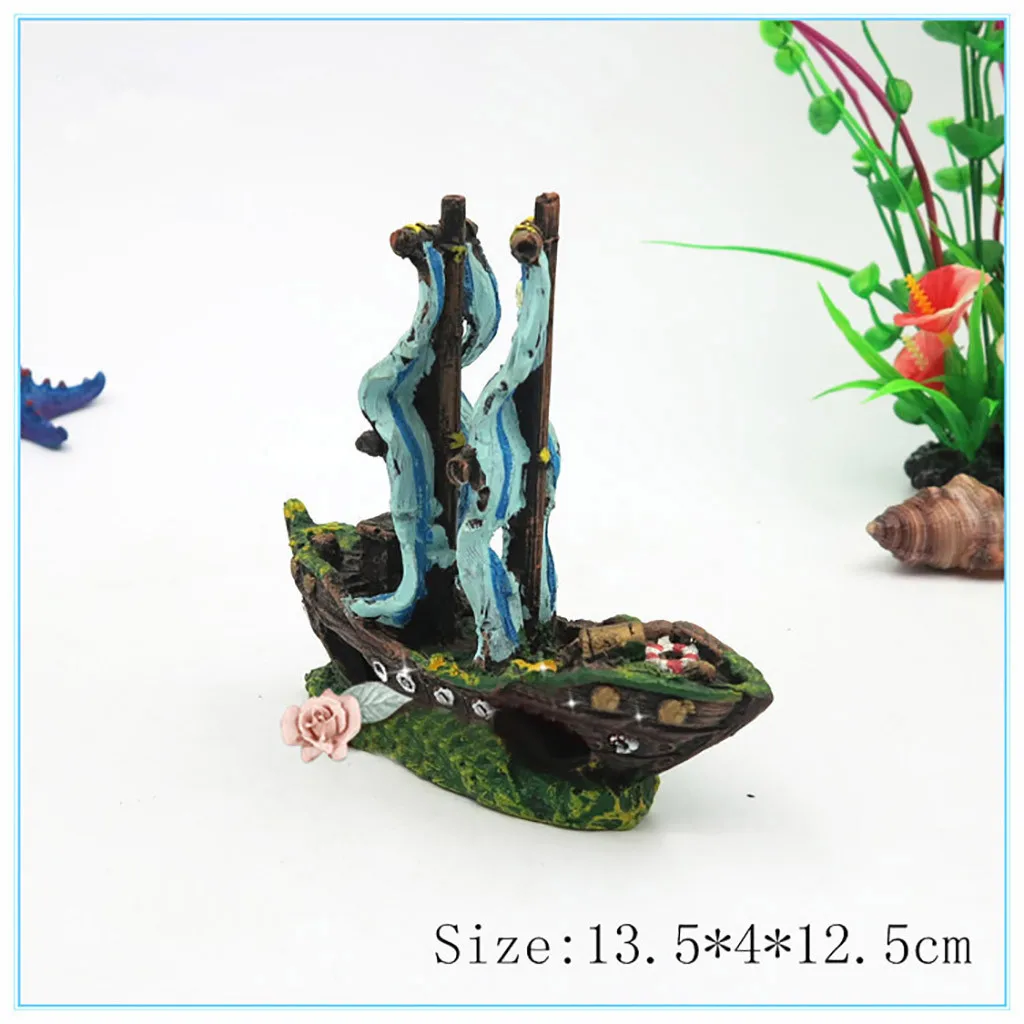 Hot 15*12cm Aquarium Decoration Broken Boat Ship Shape Separated Sunk Fish Tank Decor Wreck Sunk Home Decor Fish& Aquatic