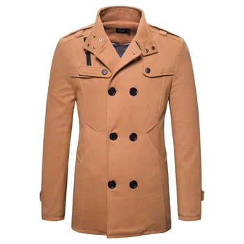 

2020 men's woolen trench coat autumn and winter new men's British slim mid-length casual jacket men