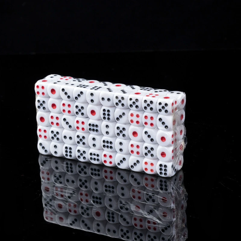 

Wholesale 100/200/500 Pcs/Lot White Dice Set Acrylic Point Drinking Dice 12mm Round Corner Hexahedron Dice Black Red Point Games