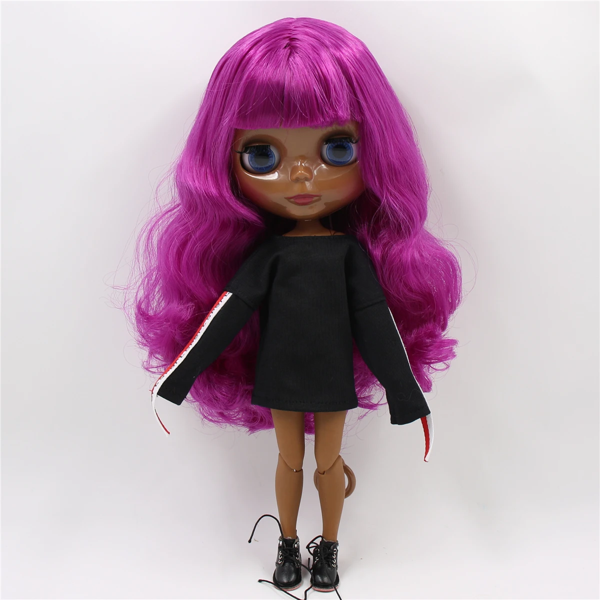Neo Blythe Doll with Purple Hair, Black Skin, Shiny Cute Face & Custom Jointed Body 2