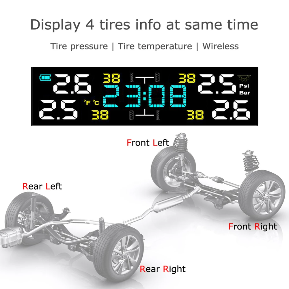 VODOOL TY17/TY18 ¾翭 ڵ TPMS Ÿ̾ з ͸ ý LCD ð ð ÷ 4  ڵ Ÿ̾ µ ˶, ¾籤 ڵ Ÿ̾ з ͸ ý