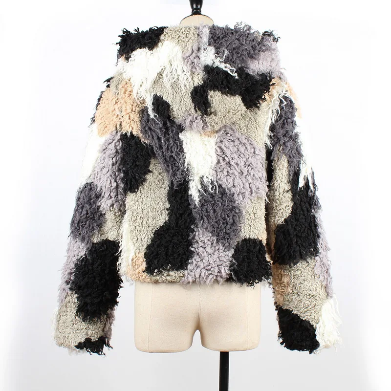 NIBESSER Autumn Man-Made Fur Outwear Coats Short Faux Fur Jackets Short Womens Female Large 3XL Mixed Colorful Fur Coats