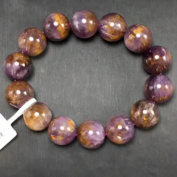 

15mm Certificate Natural Purple Rutilated Quartz Cacoxenite Bracelet Women Men Stretch Crystal Clear Round Beads AAAAAA