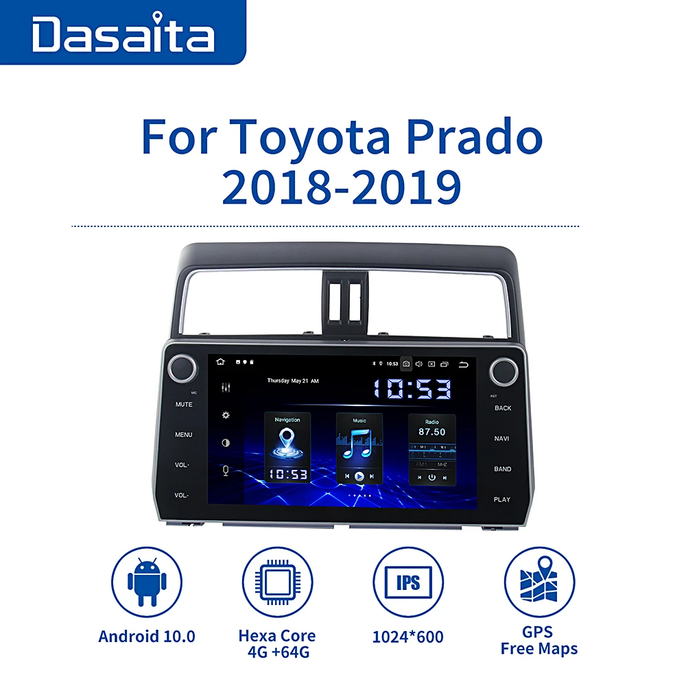 

10.2" IPS Car Radio Android 10.0 for Toyota New Prado DSP 2018 Autoradio GPS Navigation 64G ROM TDA7850