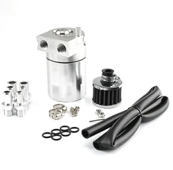 Enhanced Universal Aluminum Oil Catch Can with Breather Filter (Silver)