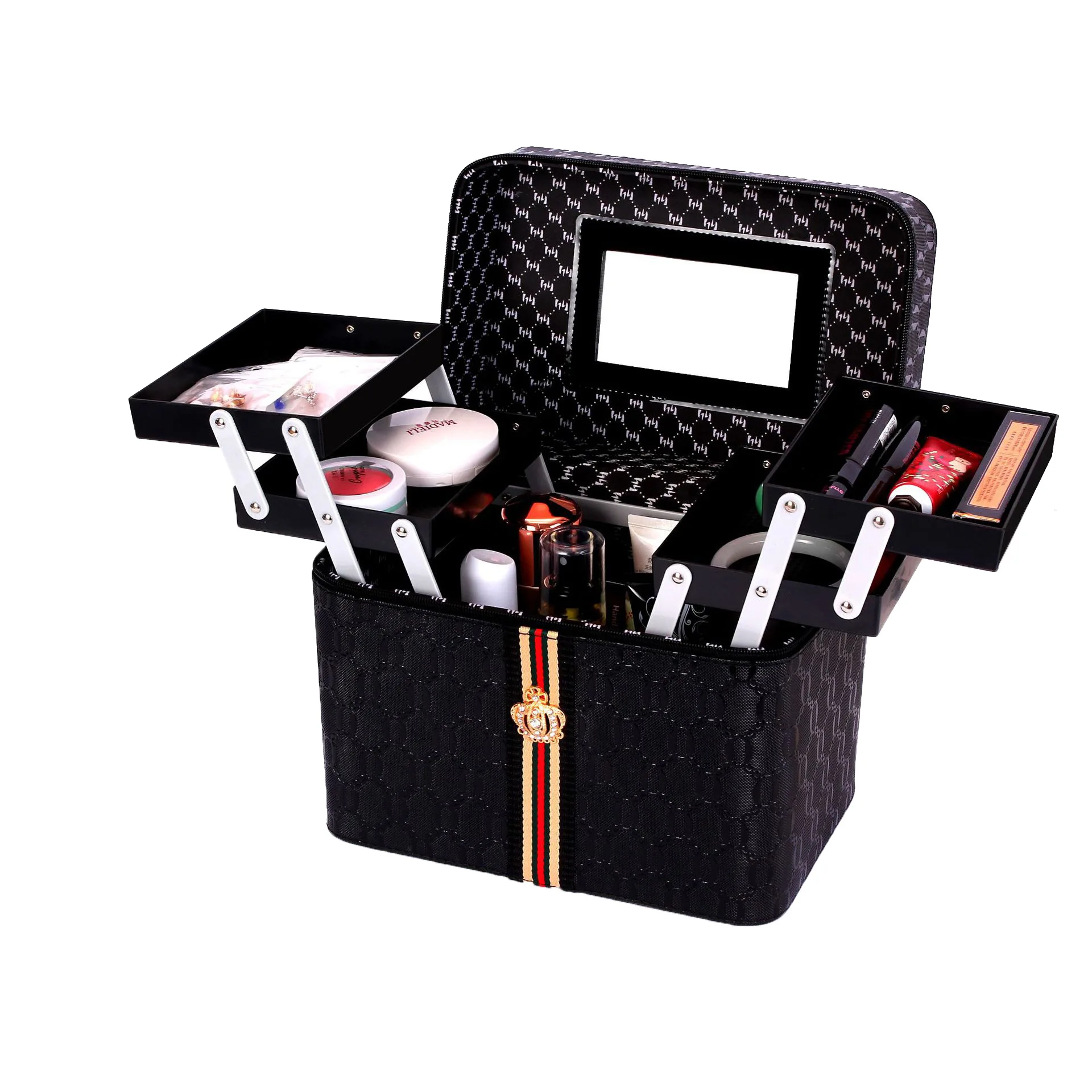 Portable multilayer makeup organizer with handle waterproof multifunctional cosmetic holder lipstick nail polish jewelry box - Цвет: black