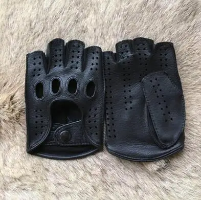 New Arrival Luxury Men Semi-Finger Genuine Leather Gloves Men's Driving Unlined Half Fingerless Goatskin Gloves For Male Mitten best mens ski gloves Gloves & Mittens