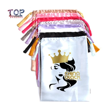 

Hair Wig Luxury Custom Logo Brand Name Packaging Satin Bags,Hair Extensions Wigs Gift Silk Satin Bags With Tassels