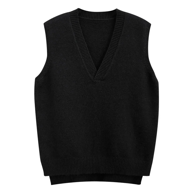 Black women sweater RICININA, вязаный женский свитер, зимний жилет с v-образным вырезом, без рукавов, однотонный Повседневный свитер, женские болеро, осенний джемпер, пуловеры для девушек - Цвет: Black women sweater