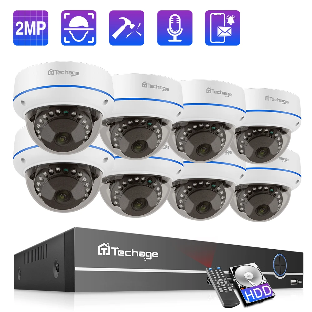Techage 8CH 1080P POE NVR Kit Sicherheit Kamera System 2,0 MP HD Dome ...