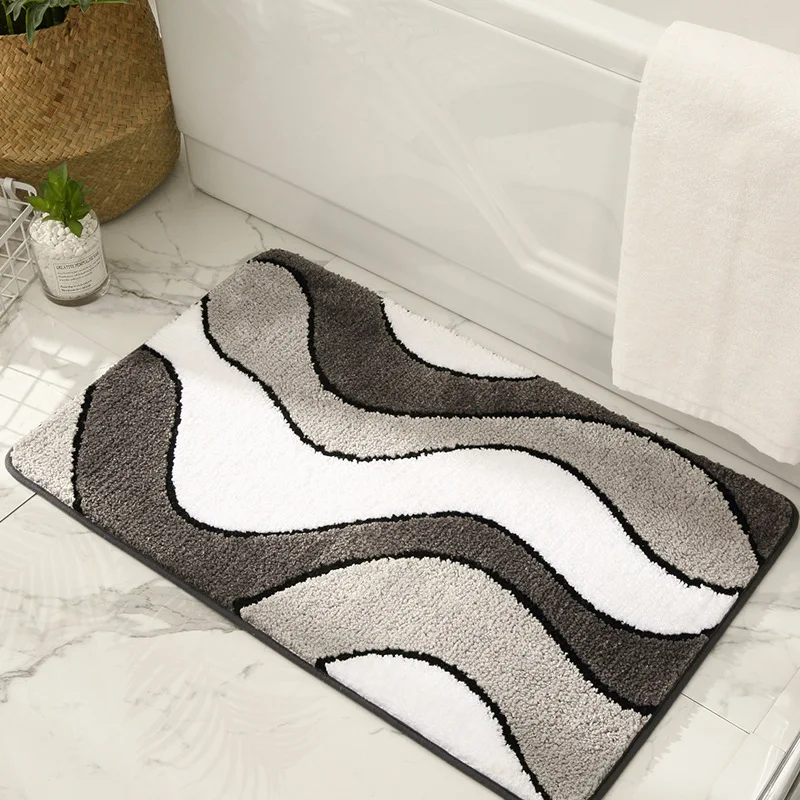 

New Simple Black Grey Striped Printing Bathroom Mat High Absorbent Anti-Slip TPR Bottom Bath Mats Restroom Decor Toilet Door Mat