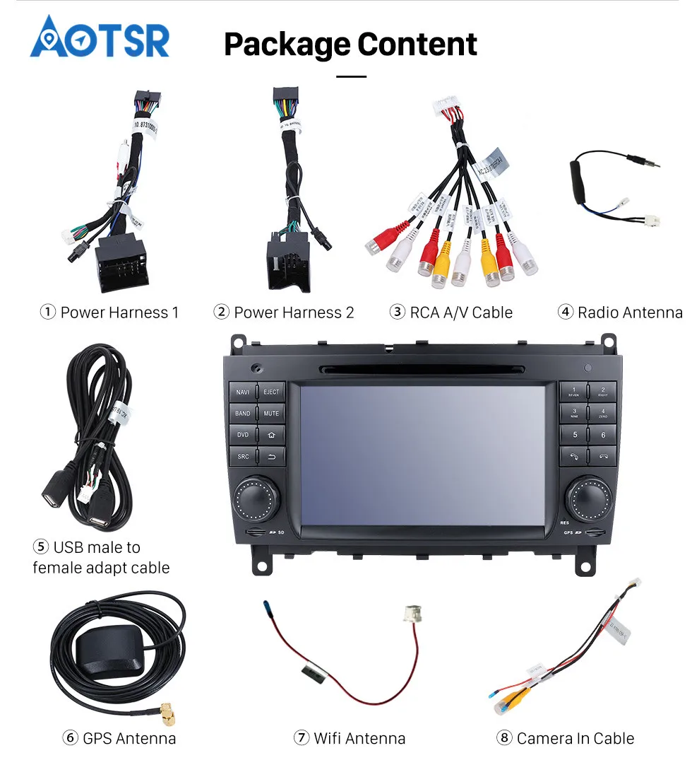 DSP 64G Android 9.0 Car DVD Player GPS navigation For Benz C-Class W203 2004-2007 Auto Radio audio media player car recorder IPS