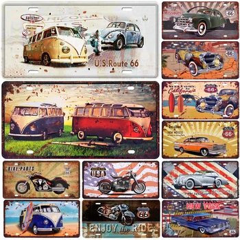 

Bus Car Iron Paintings Metal Car Plate License Tin Sign Bar Cafe Restaurant Wall Sticker Iron Plaque Poster Vintage Home Decor