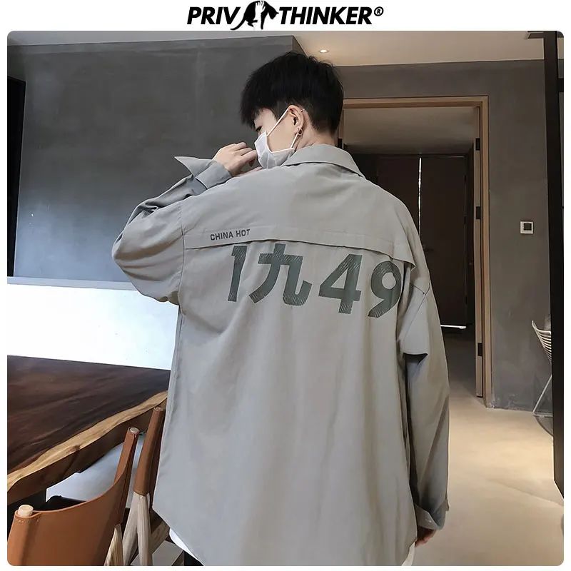 

Privathinker Autumn Long-sleeved Cotton Shirt Men's Korean Collage Loose Shirt 2019 Male Street-style Print Wild Fashion Clothes