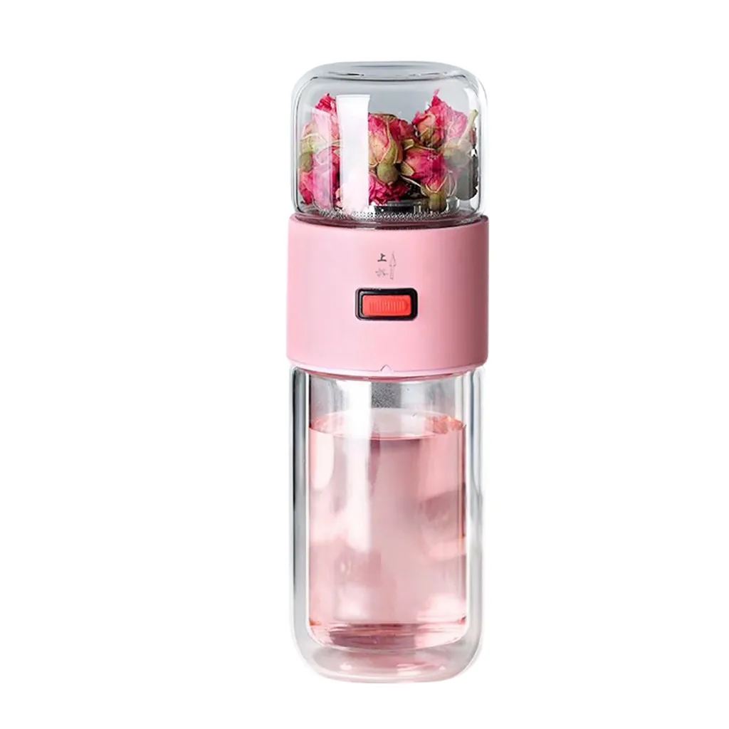 Портативная чайная бутылка для воды с инфузионный стакан с двойными стенками чайный чайник для разделения воды чашка бутылка кружка для путешествий - Цвет: Pink