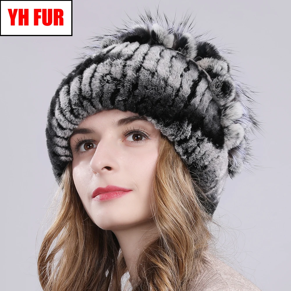 Женская зимняя трикотажная Шапка бини из натурального меха|Женские Skullies и