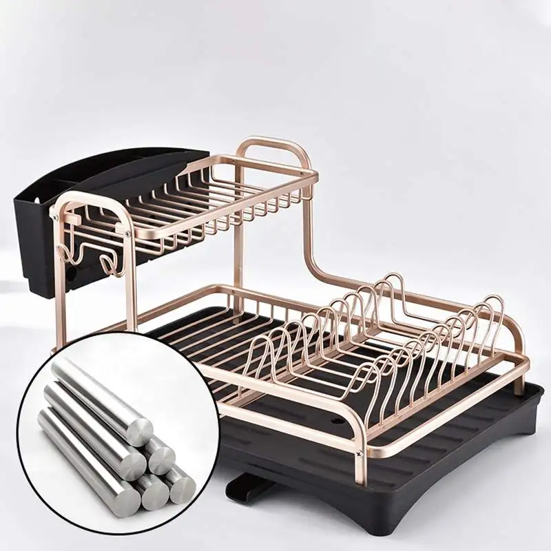 

Aluminium Alloy Dish Rack Kitchen Organizer Storage Drainer Drying Plate Shelf Sink Supplies Knife Fork Container Drain Stand