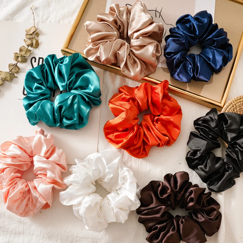 ladies headband Hot Girls Super Wide Smooth Colorful Hair tie Hair Elastics Bands for Hair Large Satin Scrunchie Hair Accessories 2021 for Women alice headband