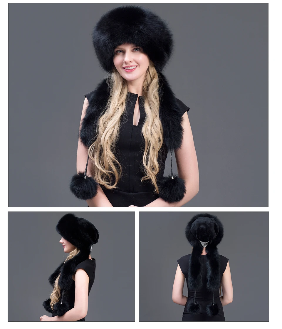 JERYAFUR/теплая женская зимняя шапка из натурального Лисьего меха; Лоскутная шапка из натуральной кожи; шапка-ушанка