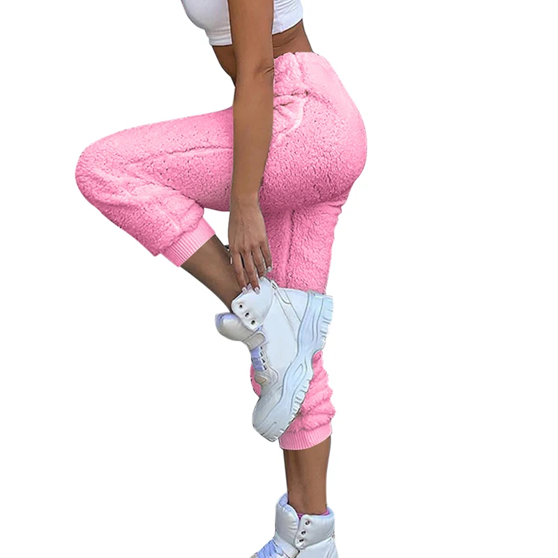 pink Женские теплые тонкие штаны для фитнеса с завязками на лодыжке, повседневные штаны для бега, осенне-зимние леггинсы, женские спортивные штаны, спортивные штаны на завязках - Цвет: pink