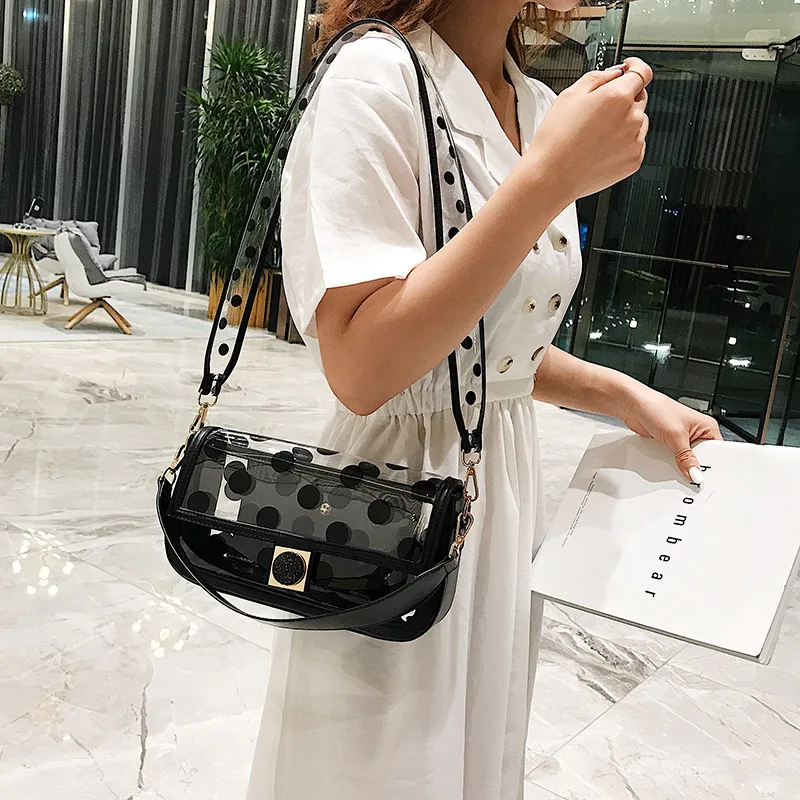 

Net Red Jelly Girls 2019 New Summer Broadband Transparent Small Square Bag with Sloping Wave Point