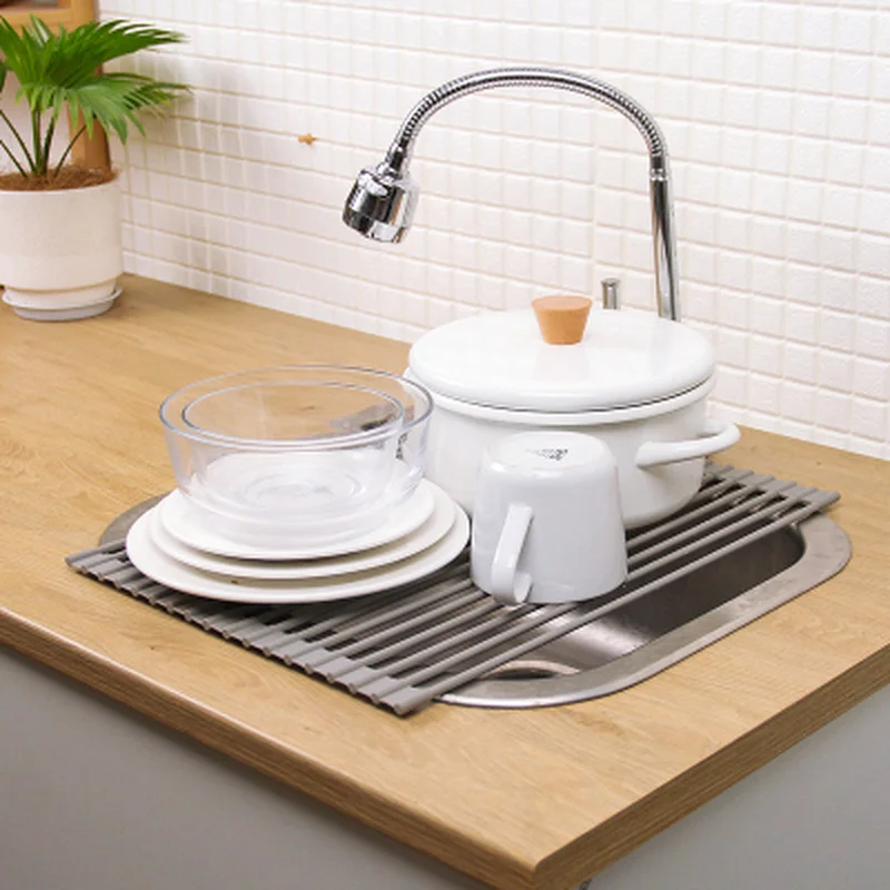 Kitchen Shelf Organizer Dish Drying Rack Over Sink Sponge Stand Silicone Folding Kitchen Dish Drainer Rack Kitchen Organizer