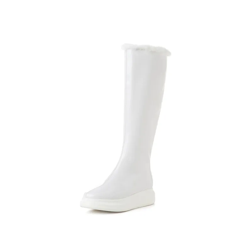 MORAZORA/Новинка года; брендовые сапоги до колена; Высококачественная женская обувь черного и белого цвета; зимние женские сапоги на плоской подошве с круглым носком - Цвет: Белый