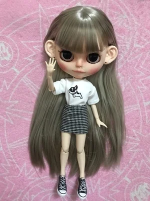 2pcs/set Blyth Doll Clothes Black T-shirt, plaid skirt for Blyth, Azone OB24 OB23 1/6 doll accessories