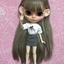 2pcs/set Blyth Doll Clothes Black T-shirt, plaid skirt for Blyth, Azone OB24 OB23 1/6 doll accessories