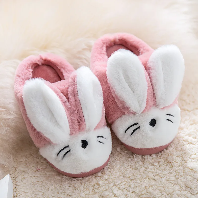 BalleenShiny/Носки для новорожденных; обувь для малышей с рисунком кролика; обувь для малышей с нескользящей подошвой; теплая зимняя мягкая обувь для малышей - Цвет: M dark pink