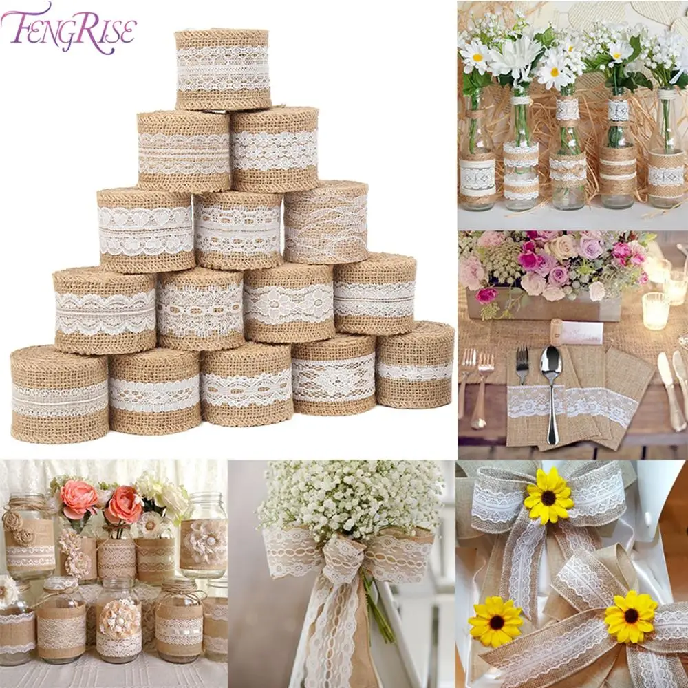 

FENGRISE Natural Jute decoration For Wedding Decoration Jute Ribbon Vintage Rustic Wedding Decor Jute Burlap Roll Home Deco