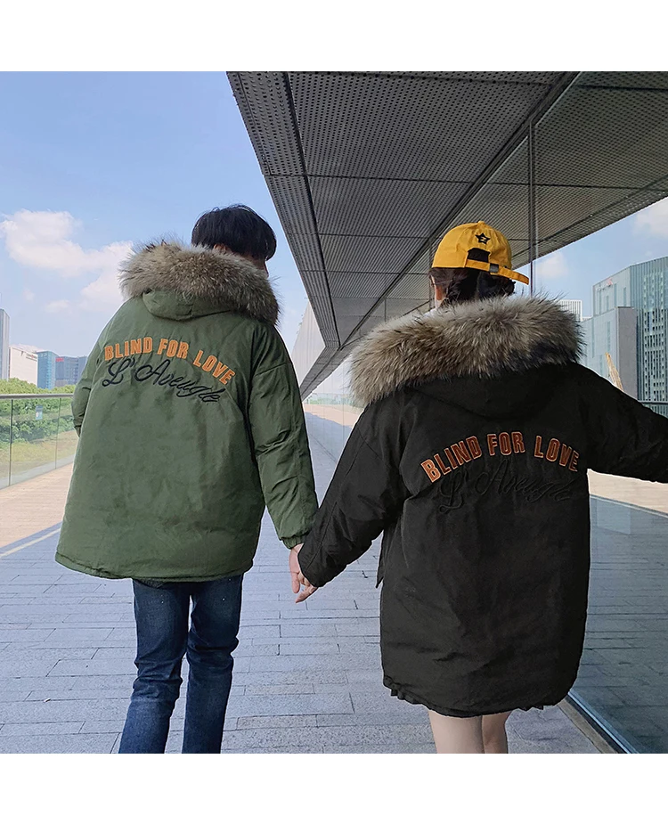 Liketkit мужские зимние парки мужские большие размеры толстые пальто с капюшоном Мужские шерстяной воротник корейские пары ветровка для влюбленных куртки