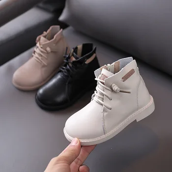 

Fashion Leather Girls Martin Boots with Zipper Children Ankle Boots Autumn Winter New Waterproof Kids Boys Shoes SX521