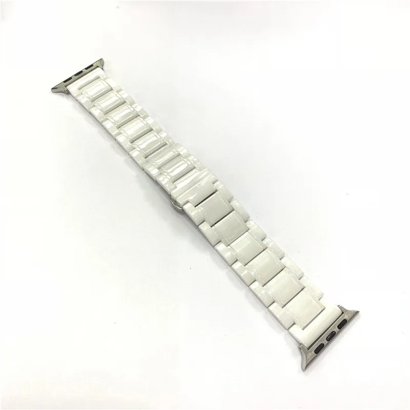C white and white Керамический ремешок для часов Apple Watch 5 4 3 2 1 браслет из нержавеющей стали для iwatch 44 40 мм Аксессуары для часов 38 42 мм - Цвет ремешка: C white and white