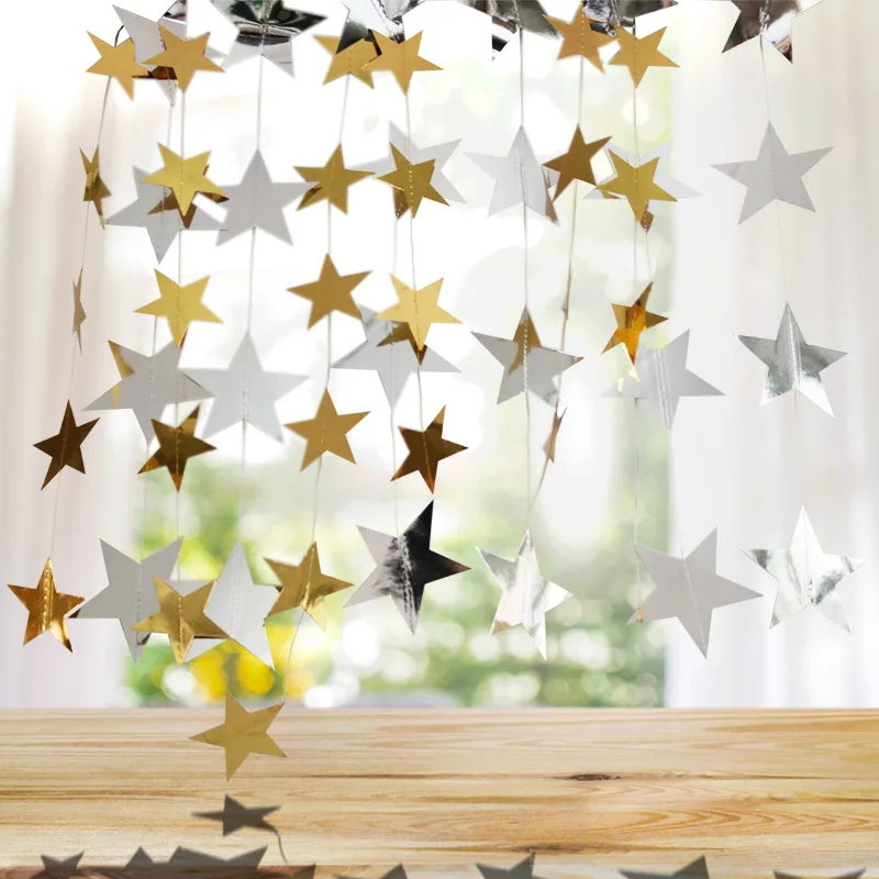 

4 Meter Five-pointed Star Wafer Pulling Flag Hanging Birthday Party Decorating Star Wedding Banner Christmas Banner