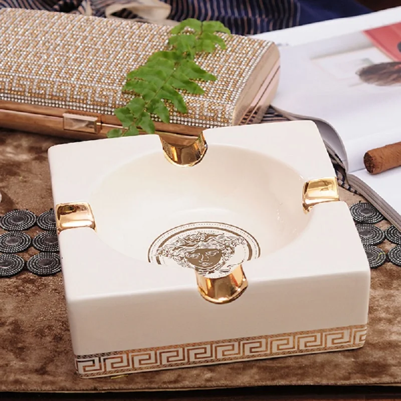 

High-end Luxury Large Size Ashtrays Gadgets Vintage Style Square Horse Pattern Quality Ceramic Cigar Ashtray
