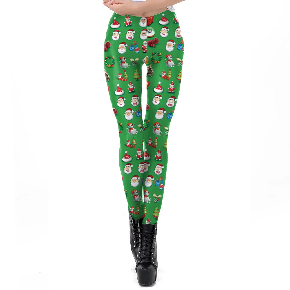 Christmas Green Рождественские Леггинсы для женщин, новогодние леггинсы, 3D кружевные дизайнерские зимние леггинсы, Рождественская одежда размера плюс - Цвет: Christmas Green