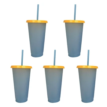 

5Pcs/Set Reusable Plastic Temperature Color Changing Cold Cup Summer Drink Water Mug