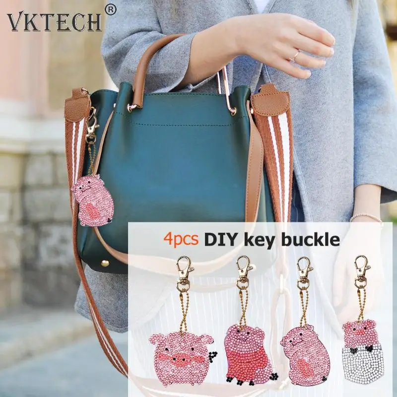 Crystal pattern 5D Diamond Embroidery cartoon pig elephant Diamond Painting Key Chain Special Sticker Double Sided Keychain