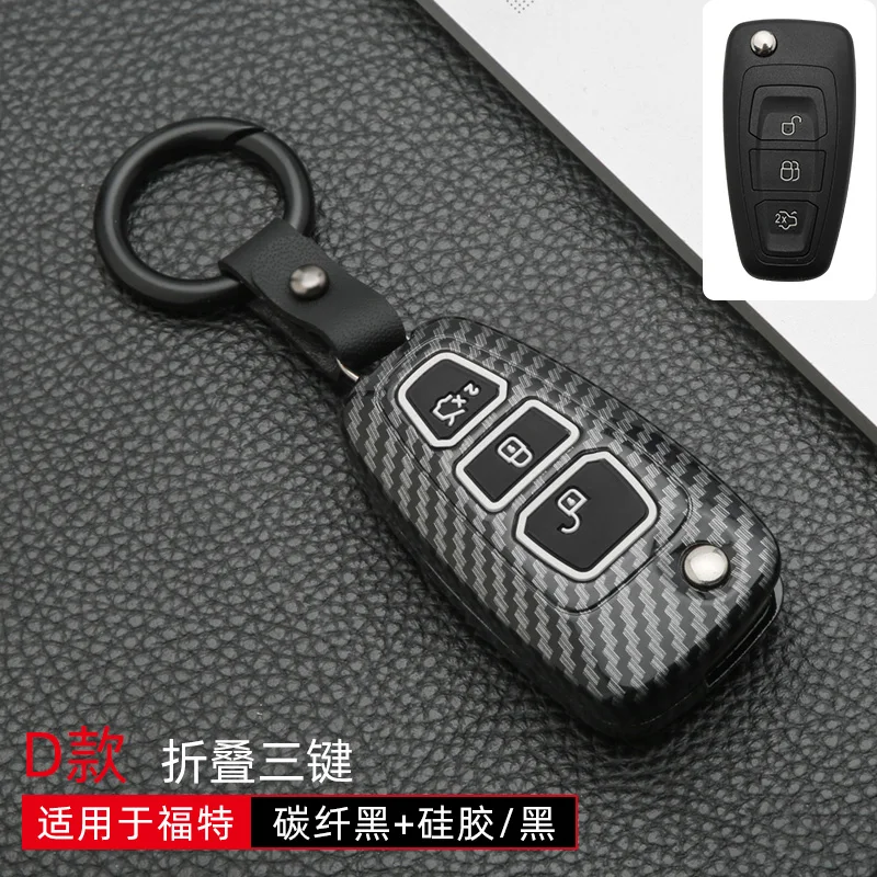 Carbon Fiber ABS Silicone Car Key Cover Key Case for Ford Ranger C-Max S-Max Focus Galaxy Mondeo Transit Tourneo Custom