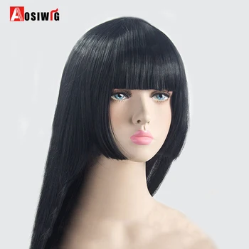 

AOSIWIG Anime Cosplay Wig With Bangs Synthetic Black Purple Long Straight Hair for Women Cos Props Accessories